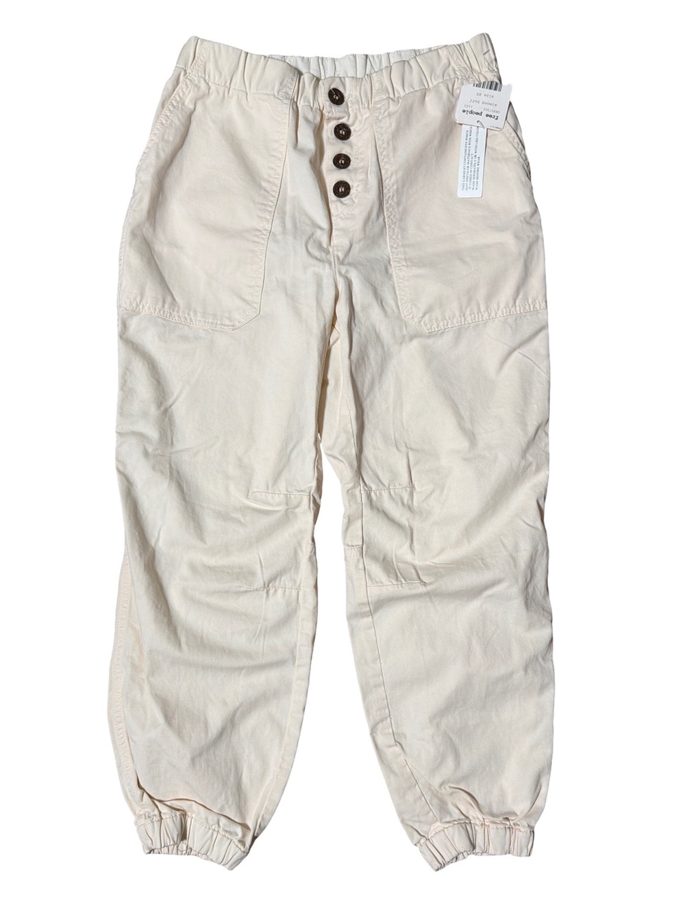 Free People Cream Button Front Cropped Jogger Pants